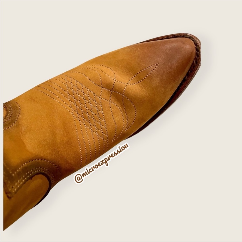 $369 Frye Billy Short Pull On Cognac Brown Leather Southern Cowboy Ankle Boots - Picture 13 of 15
